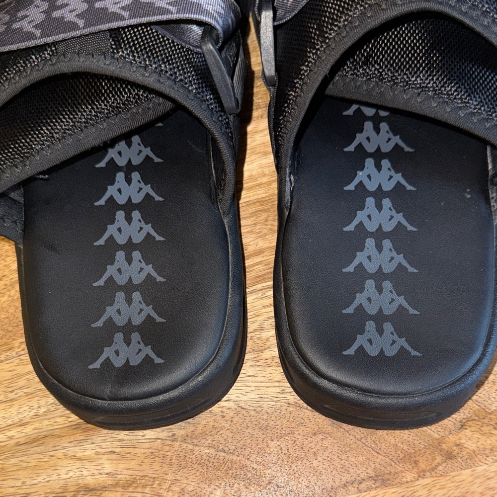 NWOB Kappa 222 Banda Mitel 1 Black Grey Logo Strap slide Sandals M=10  W=11.5-12 - Picture 7 of 8